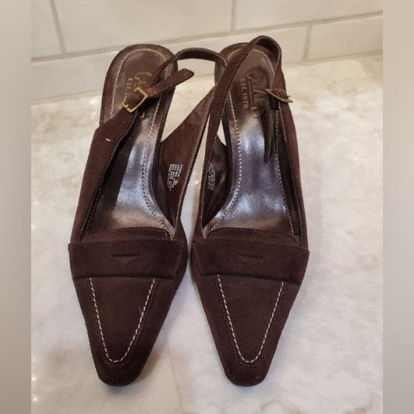 Ralph Lauren Chaps Steffie 100% Suede Leather Point Toe Slingback Heels Sz 7.5 - Picture 6 of 7